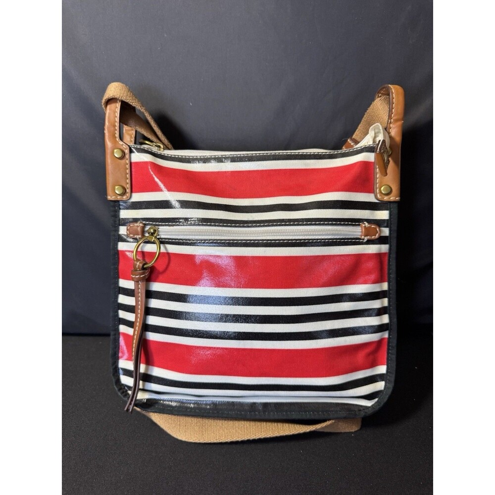 Fossil Keyper Cross Body Satchel Purse Stripes Vinyl Shiny - Picture 8 of 11